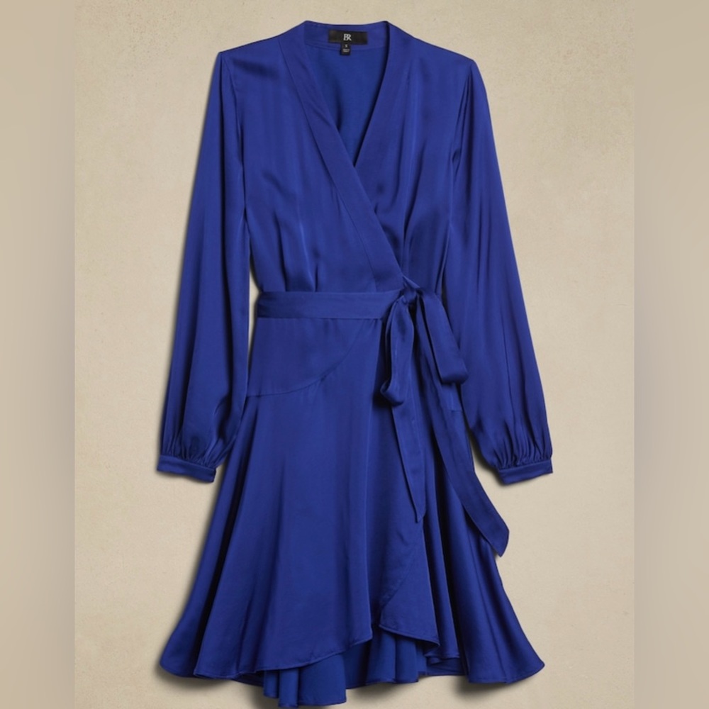 NWOT-Banana Republic Blue Belicia Satin Wrap Dress, Large
